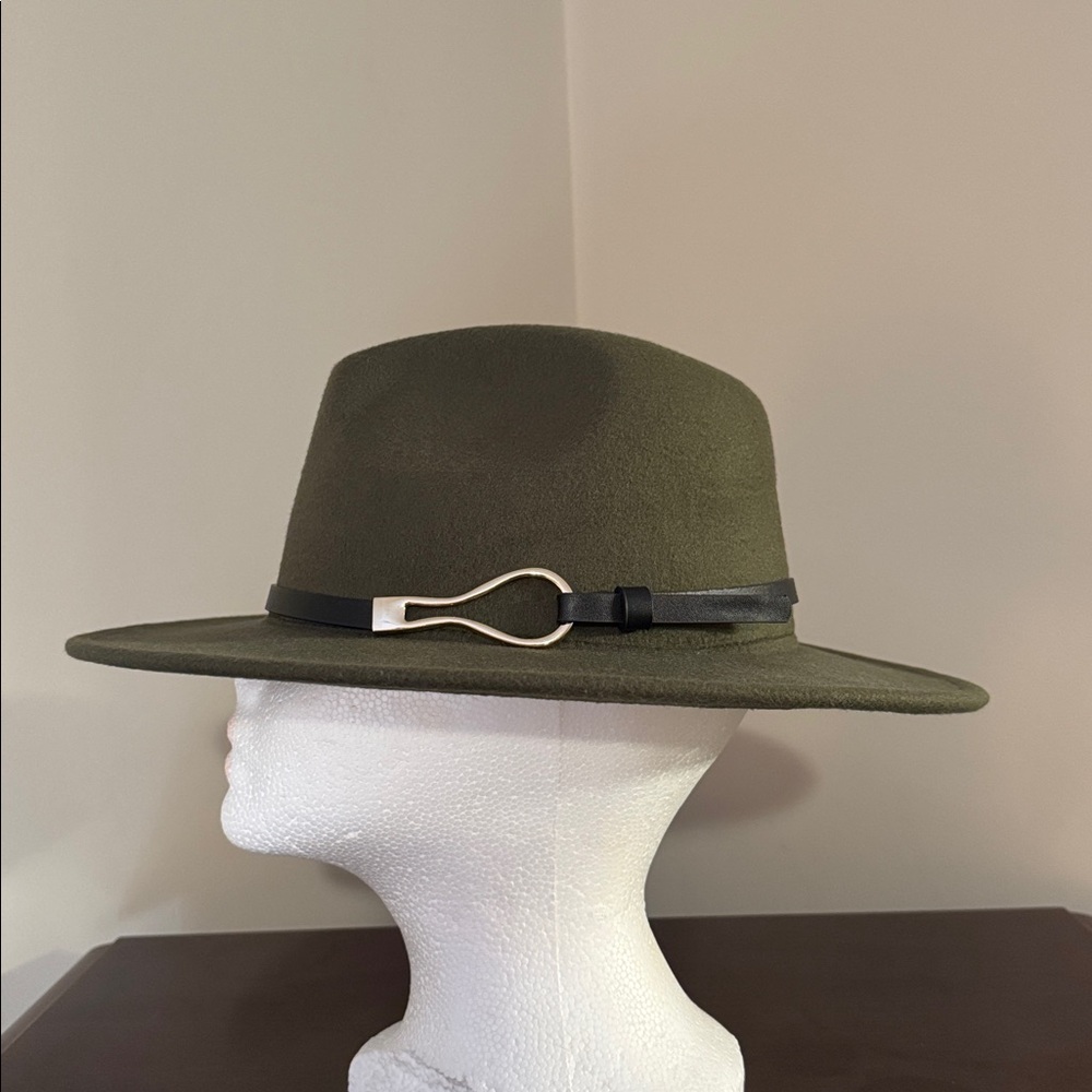 Unisex Fedora Hat Olive Green with Strap